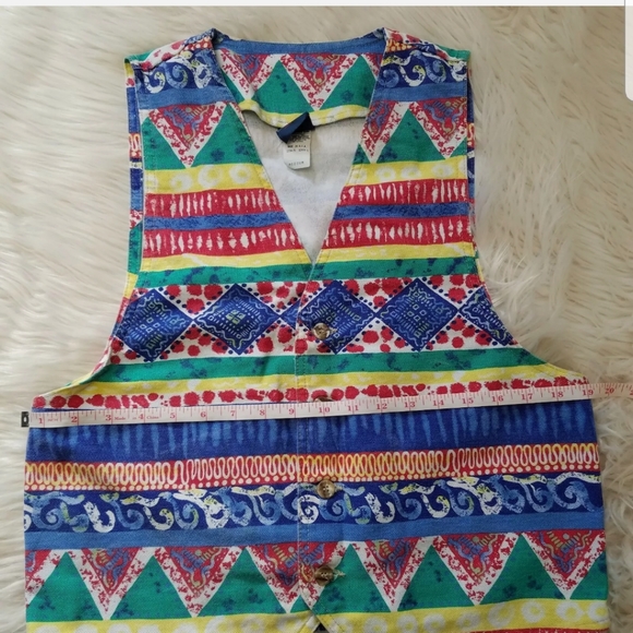 VTG Stuffed Shirt Jeanswear Denim Women Vest Size M Tribal Aztec Colorful - Picture 5 of 8